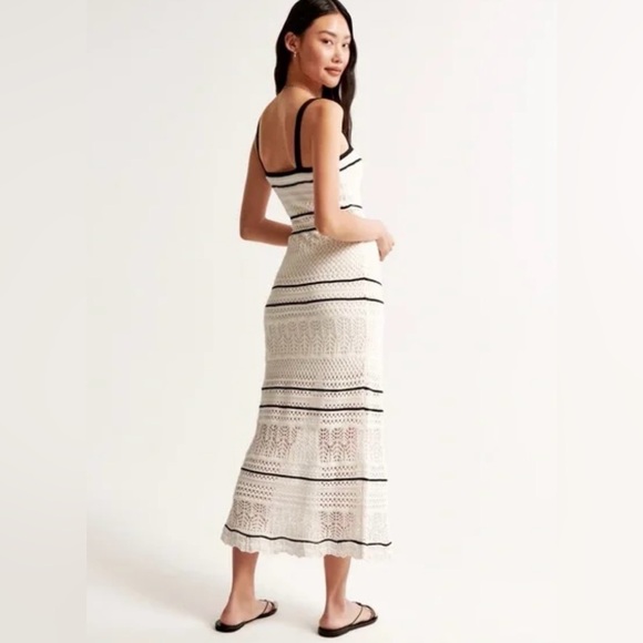 Abercrombie & Fitch Women's Cream Black Crochet Style Boho Maxi Dress - Picture 5 of 16